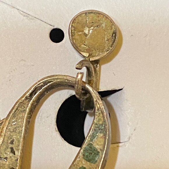 2.5" x 1.75" Vintage Mexican Taxco Sterling Silver & Crushed Stone Earrings - Picture 10 of 16